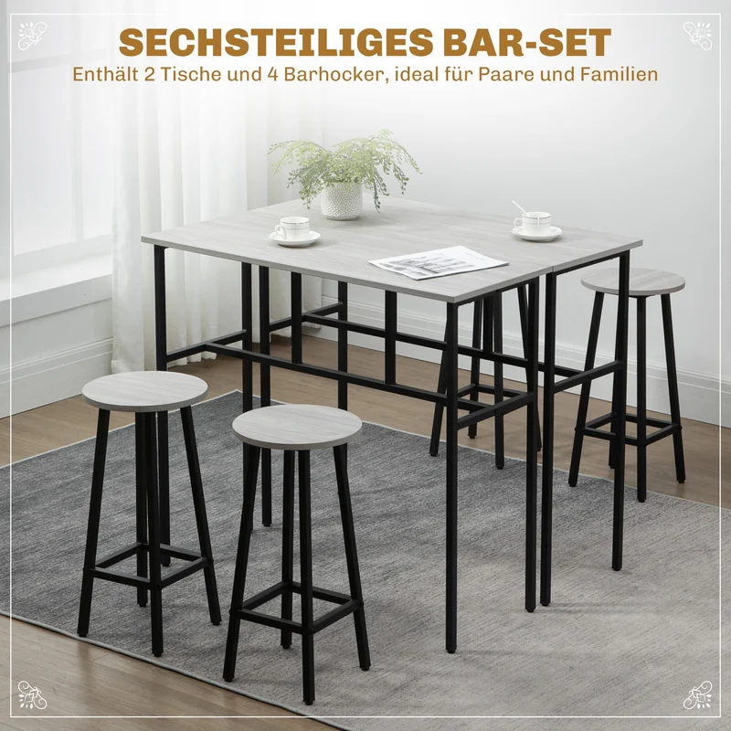 Essgruppe 6-teilig Bartisch Barhocker Industrial Esszimmer