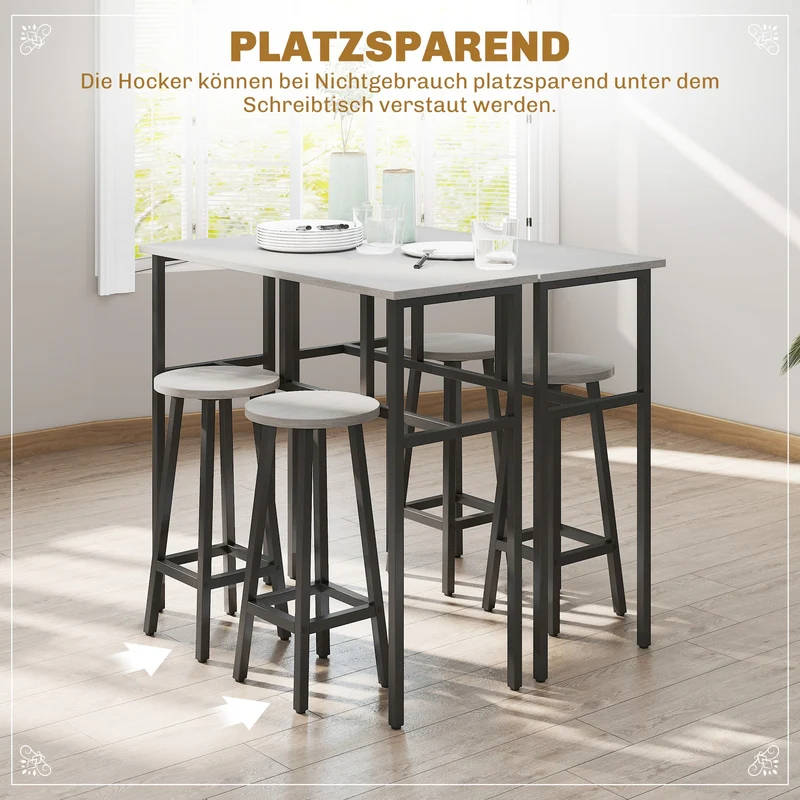 Essgruppe 6-teilig Bartisch Barhocker Industrial Esszimmer