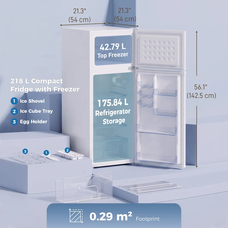 7.7 Cu. Ft. Mini Fridge with Freezer & Double Door, White
