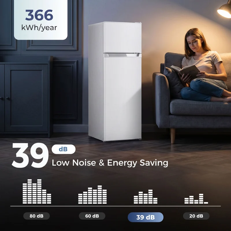 7.7 Cu. Ft. Mini Fridge with Freezer & Double Door, White