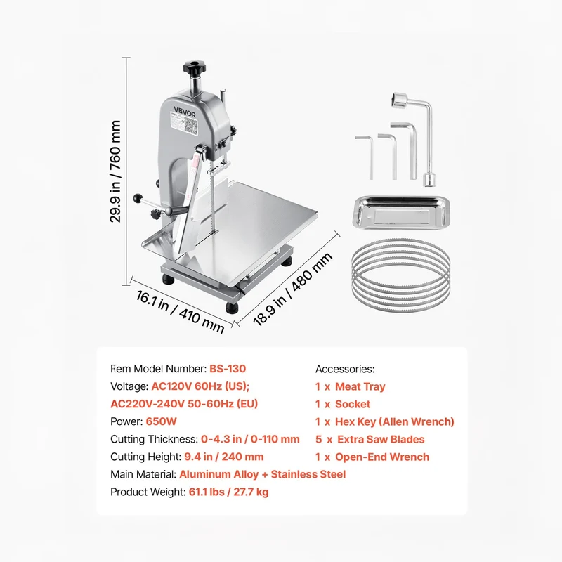 Fleischbandsäge Knochensäge 650W Knochenschneidemaschine Tischgerät