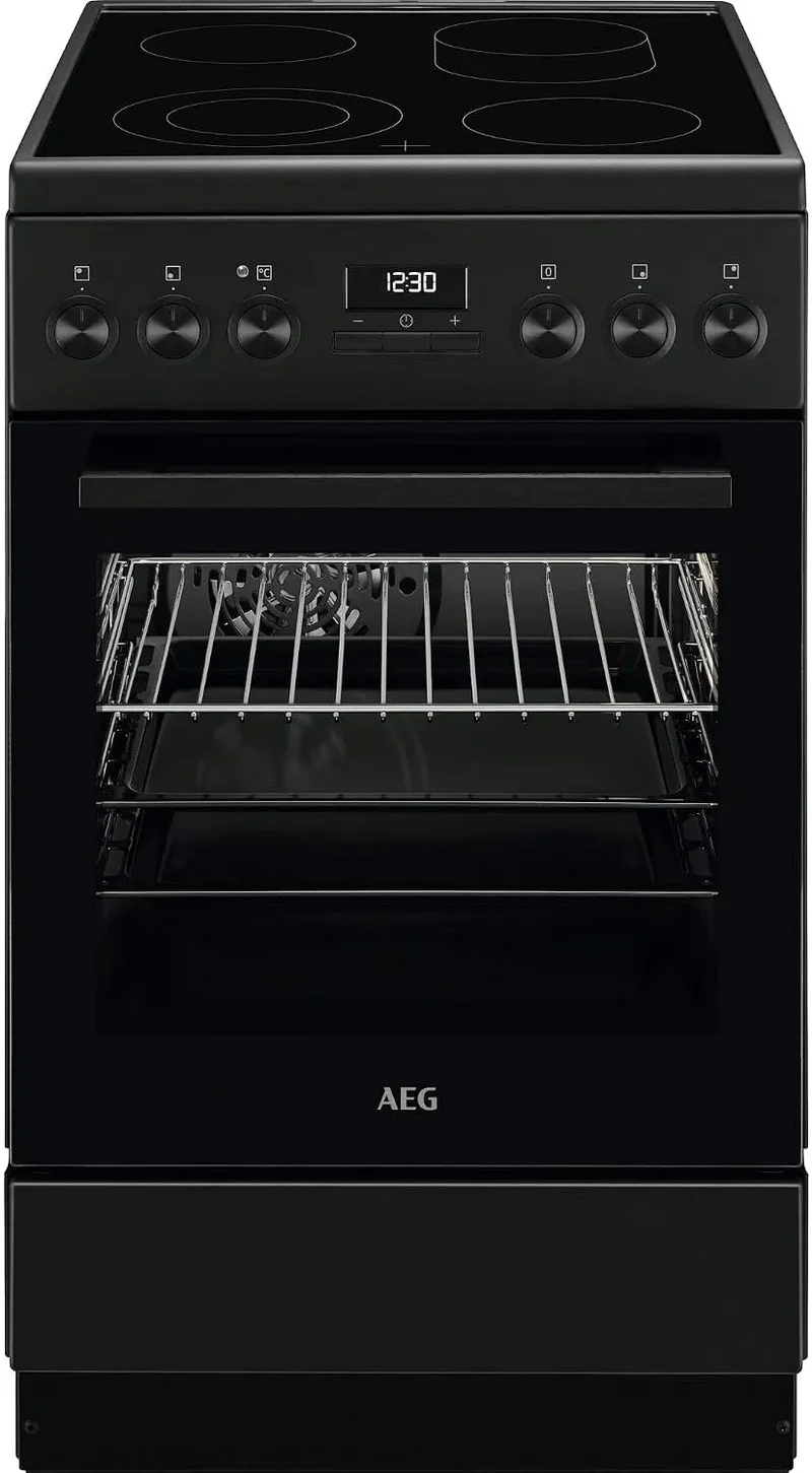 AEG CCB54492BB Standherd mit Backofen, 50cm, Grill, 1 Paar Teleskopschienen, AEG Standherd mit Glaskeramik-Kochfeld, Display mit Uhr, Mattschwarz