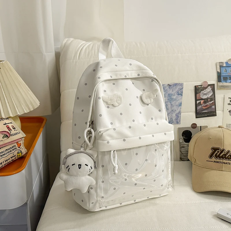 Polka-Dot-Muster Rucksack mit verspielten Flügelakzenten Karnz
