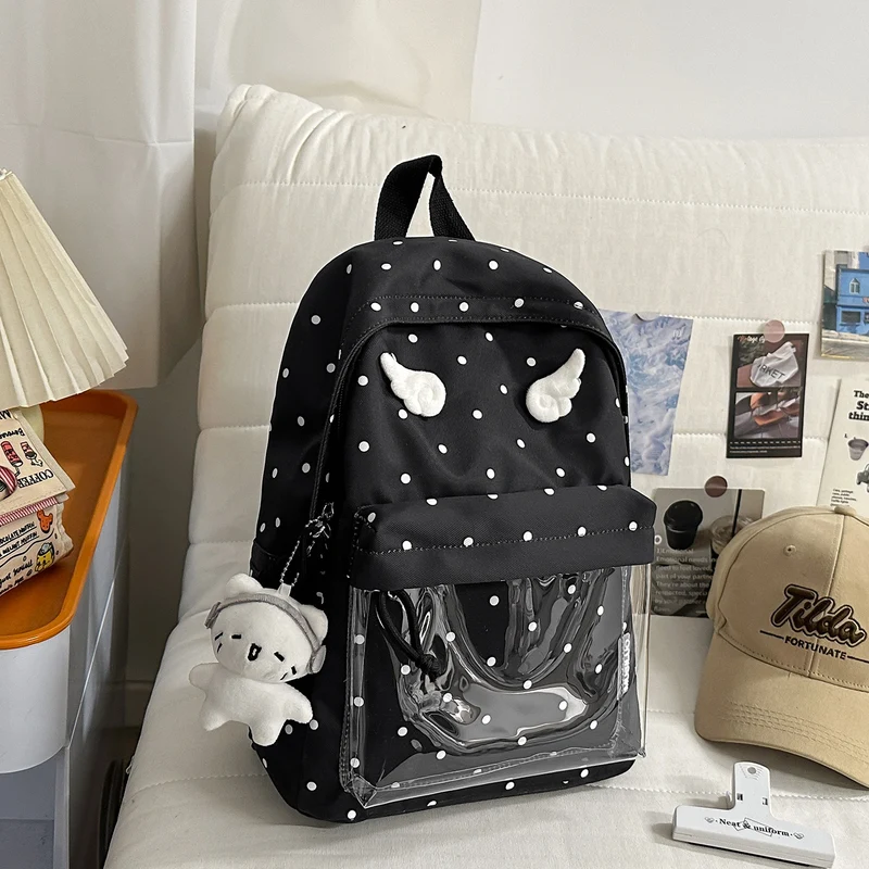 Polka-Dot-Muster Rucksack mit verspielten Flügelakzenten Karnz