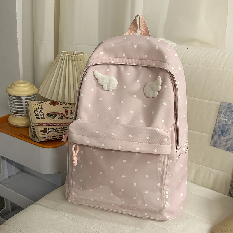 Polka-Dot-Muster Rucksack mit verspielten Flügelakzenten Karnz