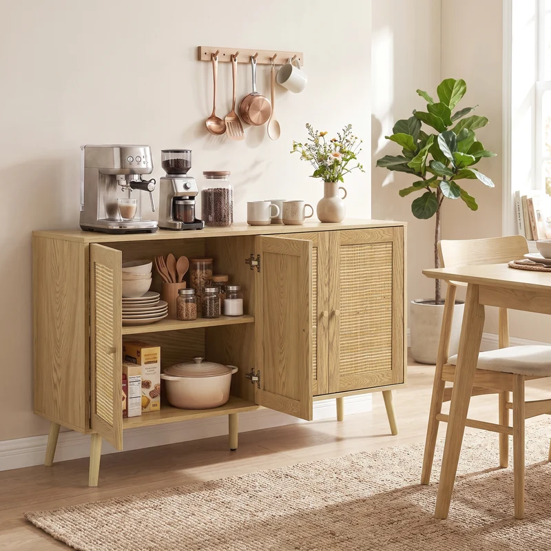 Rattan Sideboard 4 Türen Küchenbuffet Kommode Möbel