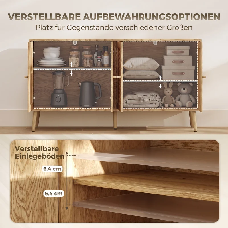 Rattan Sideboard 4 Türen Küchenbuffet Kommode Möbel