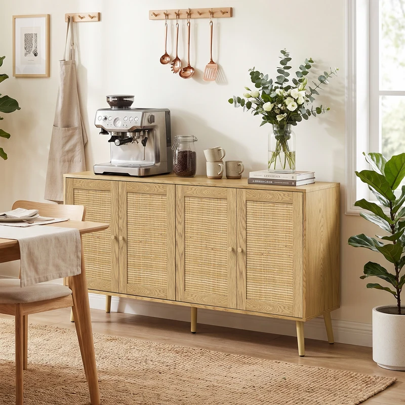 Rattan Sideboard 4 Türen Küchenbuffet Kommode Möbel