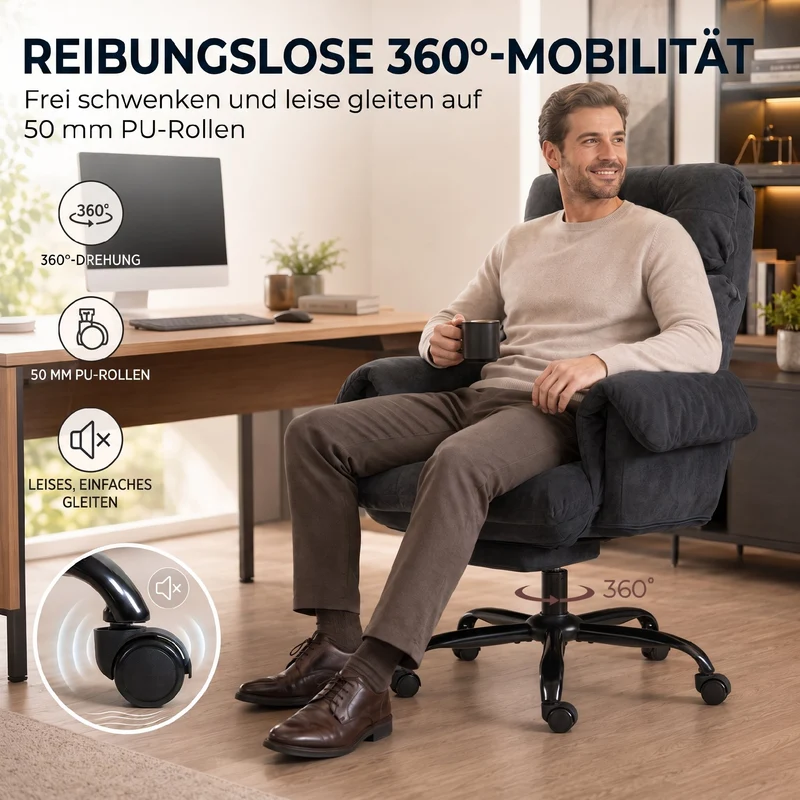 Bürostuhl Höhenverstellbar Verstellbare Rückenlehne Polsterstuhl Rollen
