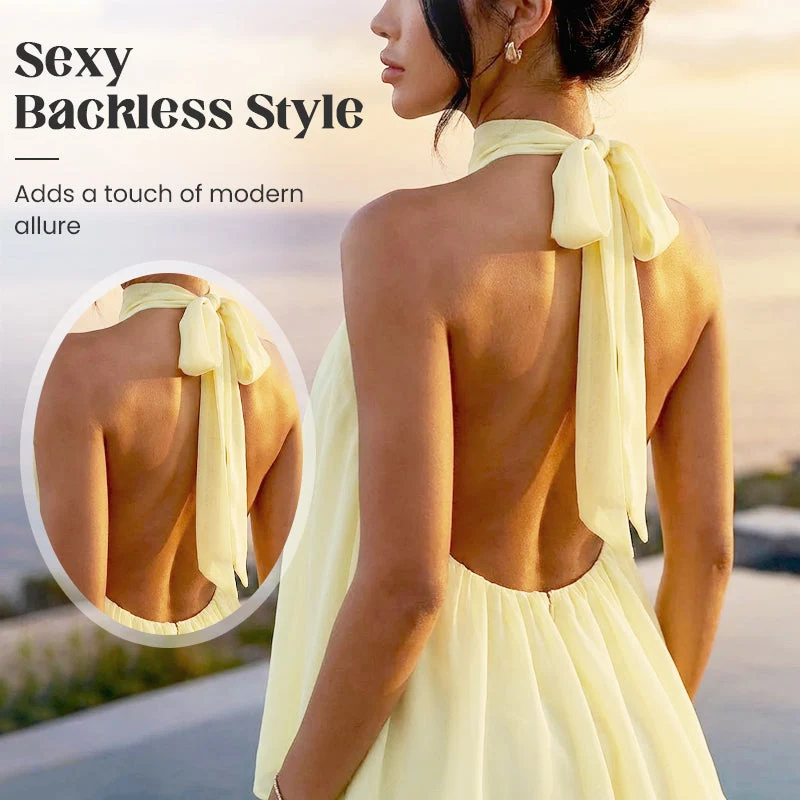 🥳2026 HEISSER SALE🥳💞50K+ VERKAUFT!💕🌸 50% RABATT! Damen Neckholder Minikleid – Lockere, schmeichelhafte Passform, fließt wunderschön. Auffälliger rückenfreier Stil hält Sie kühl. Lässig oder elegant kombinierbar. Größen S-2XL. 👗✅