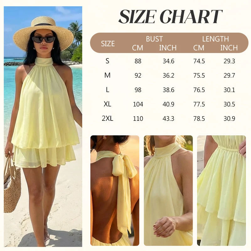 🥳2026 HEISSER SALE🥳💞50K+ VERKAUFT!💕🌸 50% RABATT! Damen Neckholder Minikleid – Lockere, schmeichelhafte Passform, fließt wunderschön. Auffälliger rückenfreier Stil hält Sie kühl. Lässig oder elegant kombinierbar. Größen S-2XL. 👗✅