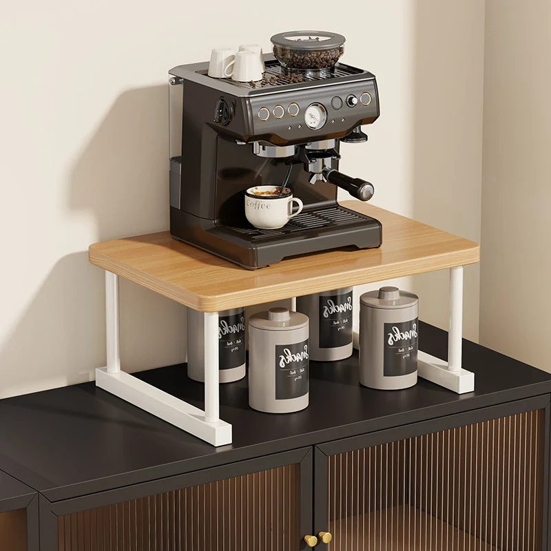 Zwei-Ebenen-Thekenkaffee-Station-Regalaufsatz mit Walnuß-Top und Metallrahmen