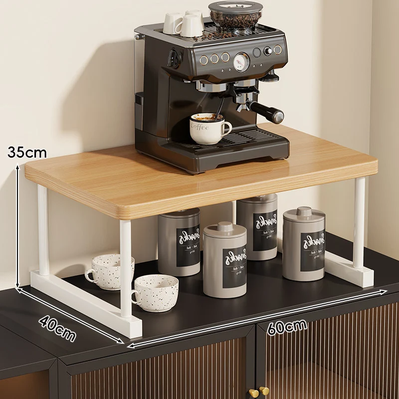 Zwei-Ebenen-Thekenkaffee-Station-Regalaufsatz mit Walnuß-Top und Metallrahmen