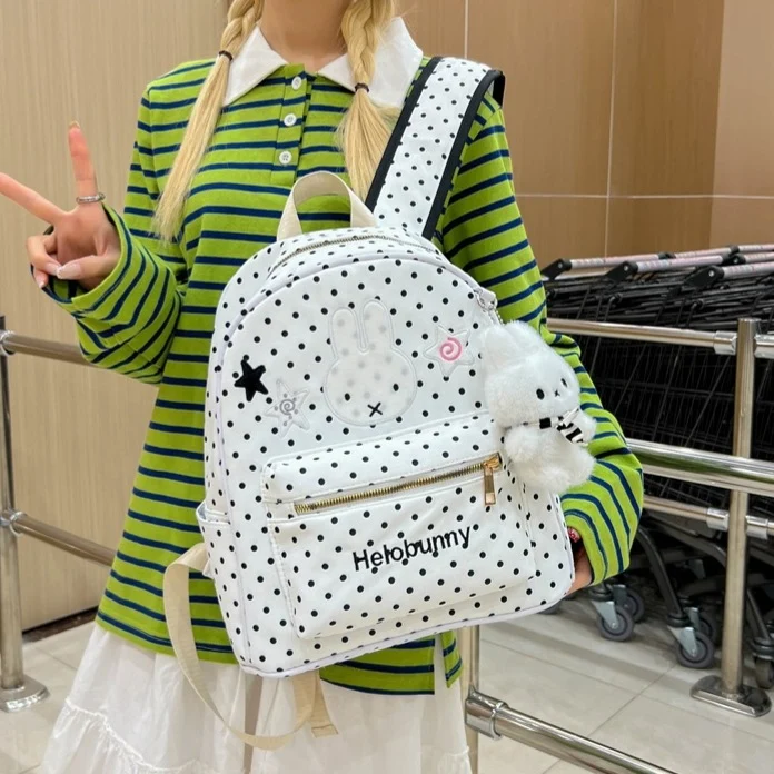 Polka-Dots Cartoon-Themen Rucksack mit Plüsch Charm Karnz