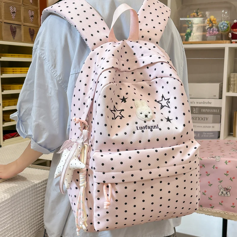 Polka Dot Rucksack mit süßen Figurenakzenten Karnz