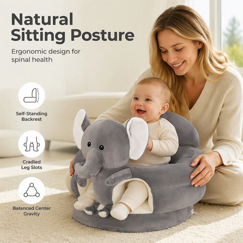 ✨50% Rabatt✨🐻 Cartoon‑Baby‑Stützsofa – Anti‑Roll‑Sitzsessel für Babys mit stabiler Rückenlehne, weicher Plüsch‑Bodensitz für Kleinkinder