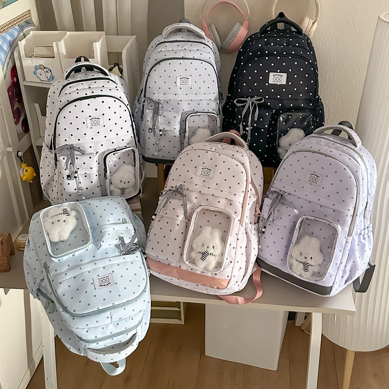 Verspielter Gepunkteter Rucksack mit Transparentem Fenster Karnz