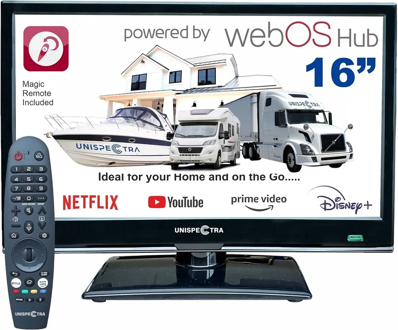 Smart TV 3xHDMI 2xUSB, 230 V, 3 HDMI, 2 USB, Fernseher, webOS, Triple-Tuner DVB-T2, S2, Full HD, Unispectra® 16' Smart TV, Antenne, Kabel TV