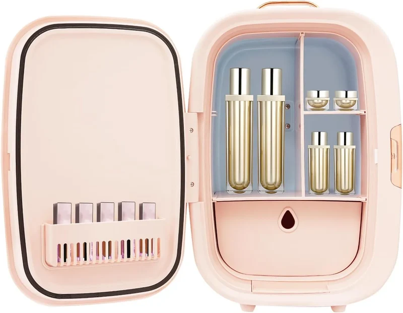 Elektrische Kühlbox, 29 x 25 x 44 CM, 20 dB, leise, Auto, mobile Kühlbox, LED-Spiegel für Skincare & Make-up, Ultra-Leise, Mini Kosmetik Kühlschrank