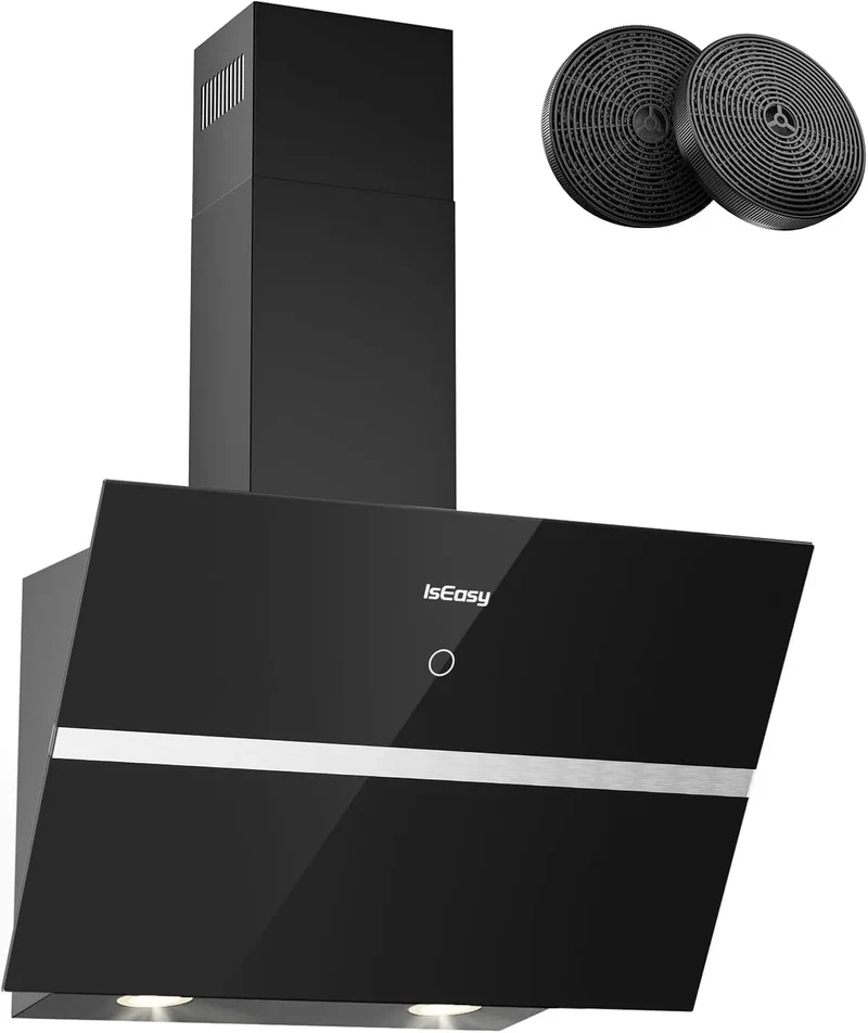 Dunstabzugshaube, 60 cm, 578 m3/h, 58 dB, Küchenhaube, Abluft- und Umluftbetrieb, Schwarz, 9 min Verzögerungs-Ausschaltung, 4 Einstellstufen, 58dB