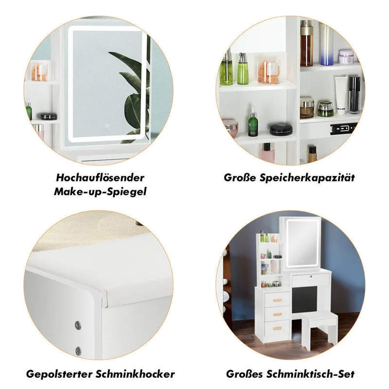 Schminktisch Spiegel Hocker Beleuchtung Frisiertisch