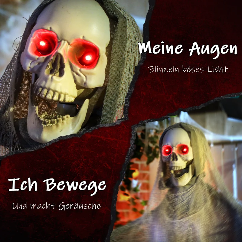 Halloween Deko Sensenmann 183cm Animiert Sprechend Leuchtende Augen Sound