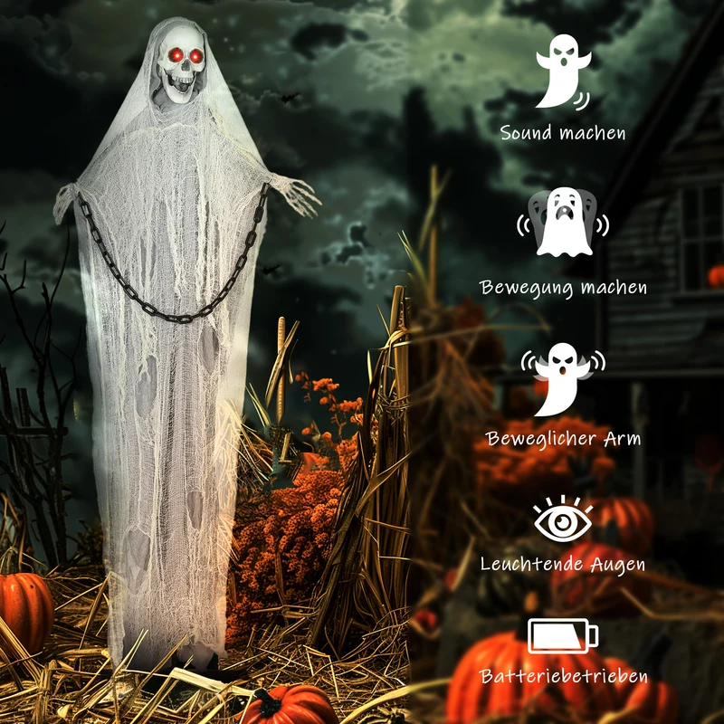 Halloween Deko Sensenmann 183cm Animiert Sprechend Leuchtende Augen Sound