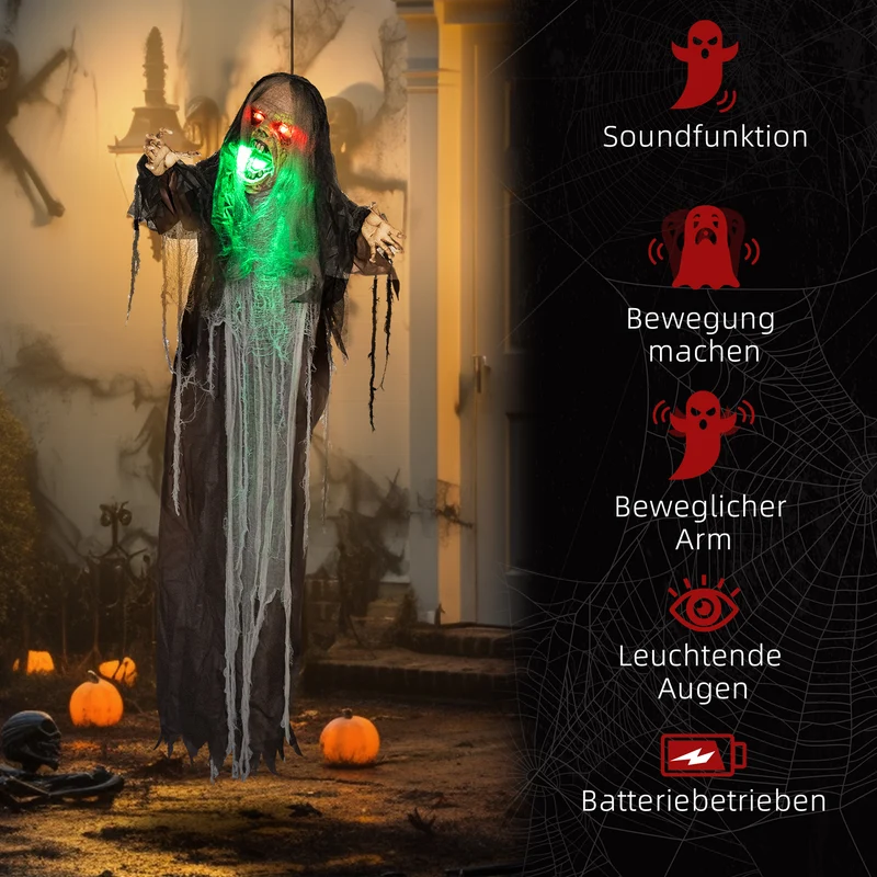 Halloween Monster Dekoration 183cm Soundeffekte Leuchtaugen Animiert
