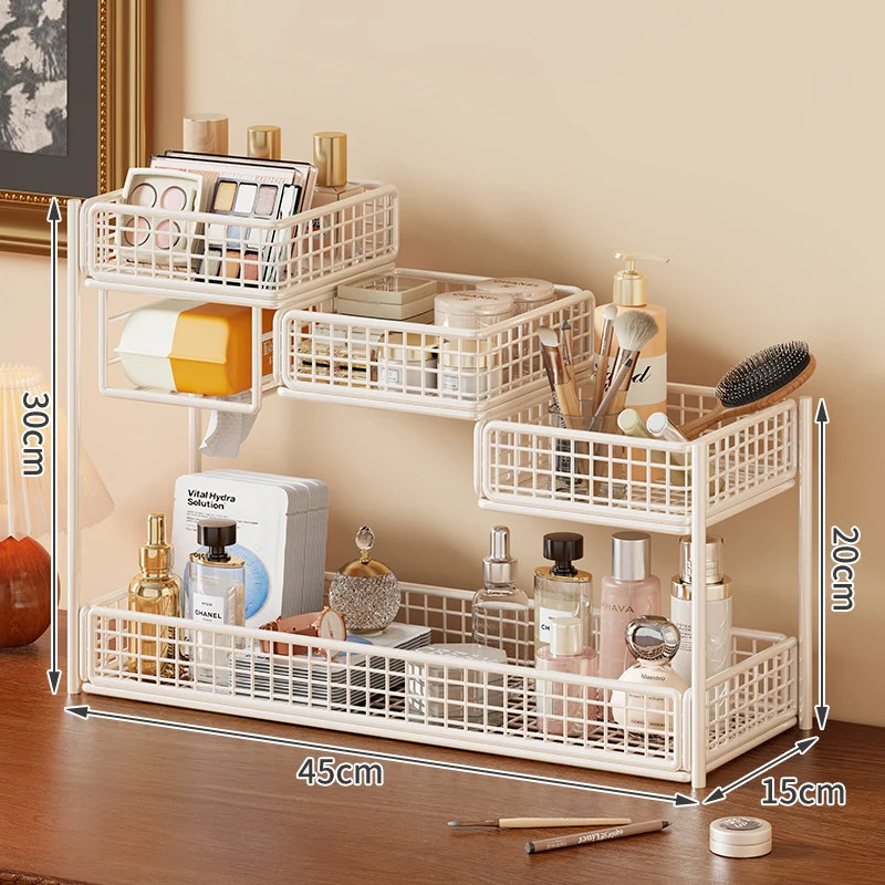 Mehrstufiger Mesh-Theken-Make-up- und Hautpflege-Organizer mit Taschenschlitz