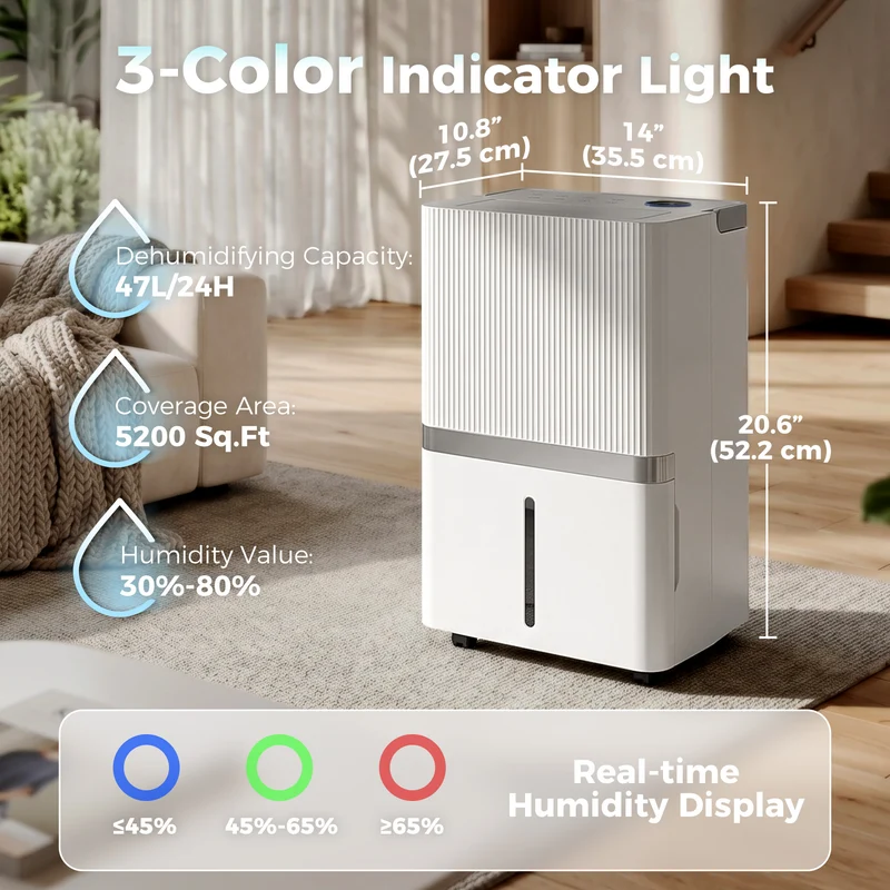 100 Pint Smart Dehumidifier for Basements, 5,200 sq ft, WiFi App & Voice Control