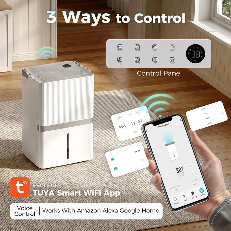 100 Pint Smart Dehumidifier for Basements, 5,200 sq ft, WiFi App & Voice Control