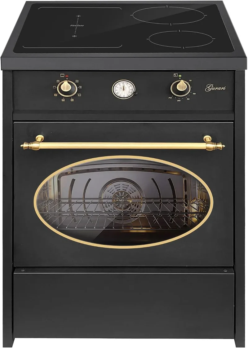 Backofen, 60 cm, Grill, Gusseisen, GURARI Induktionsherd mit Backofen 60 cm GCH E 612 BL r + Grillplatte aus Gusseisen
