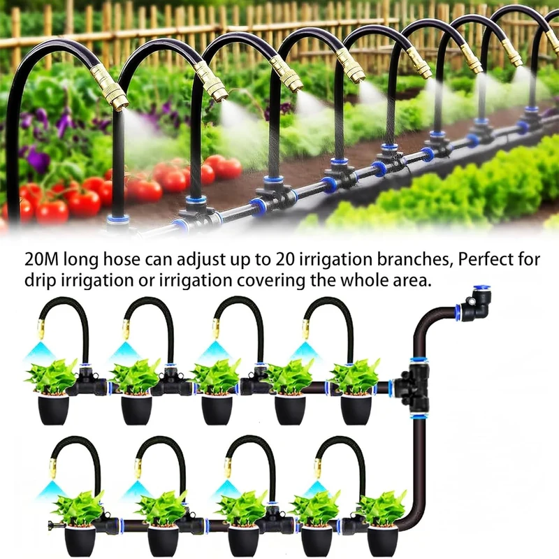 Bewässerungssystem 20m Gartenschlauch 360° Sprühdüsen Bewässerungsset