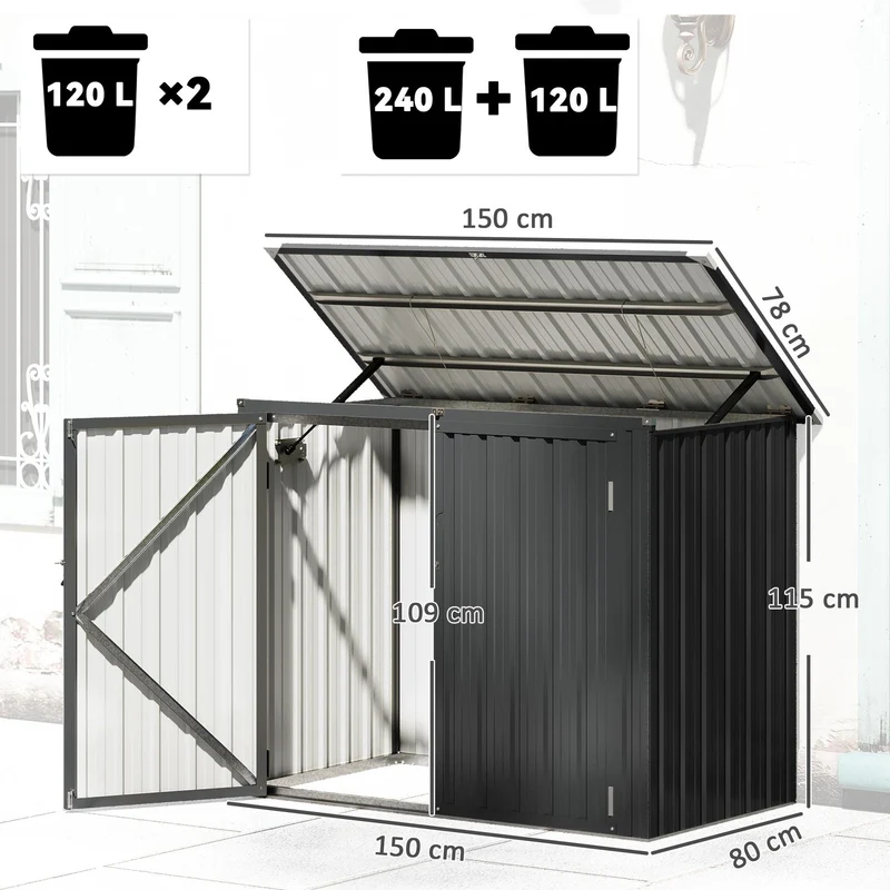 Mülltonnenbox 2 Tonnen Abschließbar Box Verzinkter Stahl 150x80x117cm