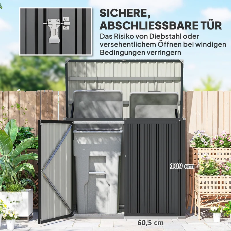 Mülltonnenbox 2 Tonnen Abschließbar Box Verzinkter Stahl 150x80x117cm