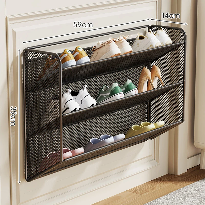 Wandmontierter Slim Drop-Down Mesh Schuhregalständer