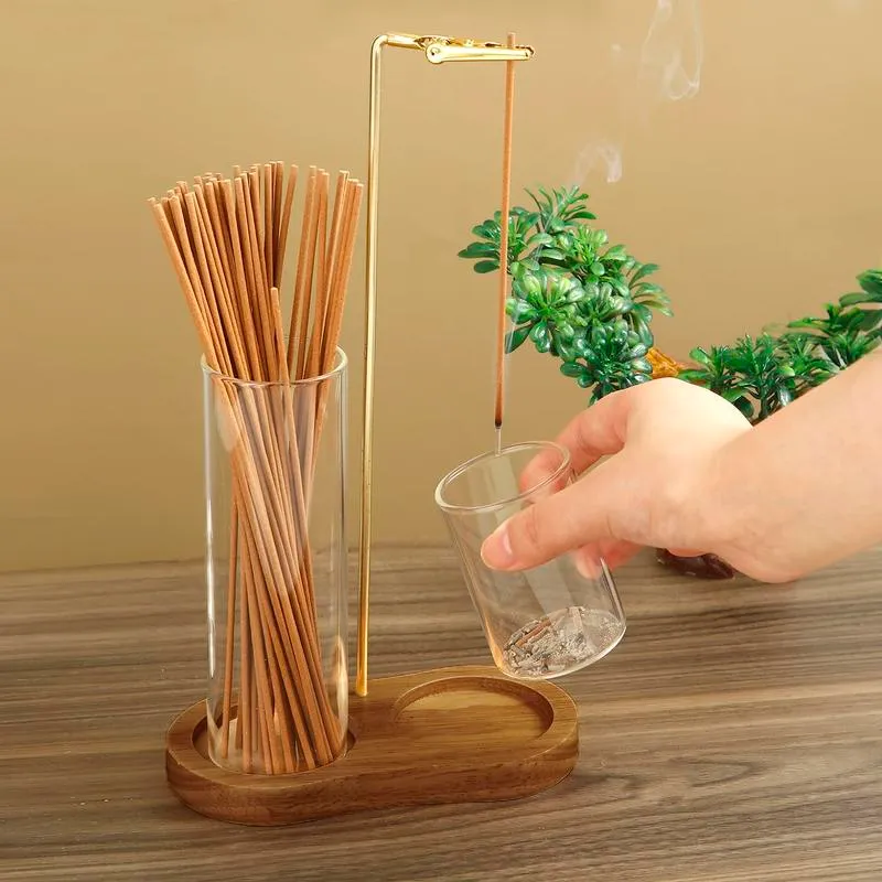 2-in-1 Raeucherstäbchen- und Kerzenhalter mit Naturholzsockel – Aromatherapie-Diffuser