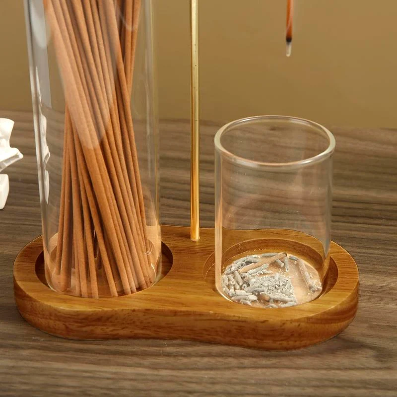 2-in-1 Raeucherstäbchen- und Kerzenhalter mit Naturholzsockel – Aromatherapie-Diffuser