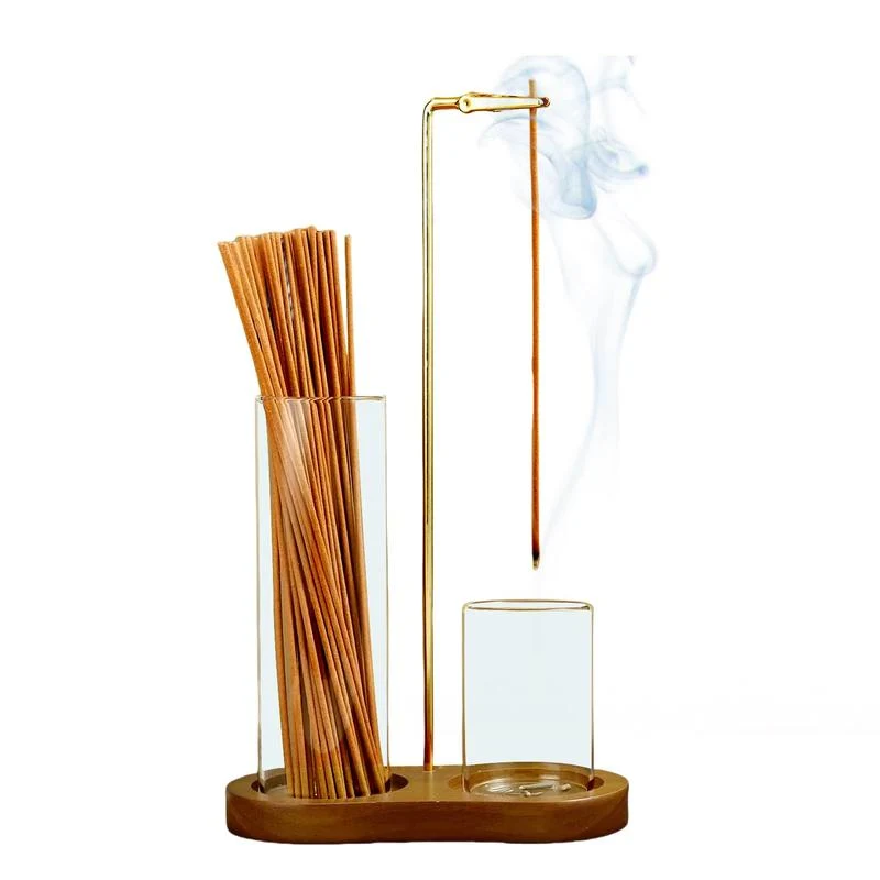 2-in-1 Raeucherstäbchen- und Kerzenhalter mit Naturholzsockel – Aromatherapie-Diffuser