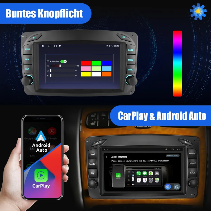 Autoradio 7 Zoll Android 15 Carplay GPS Bluetooth 2DIN Navigation Radio