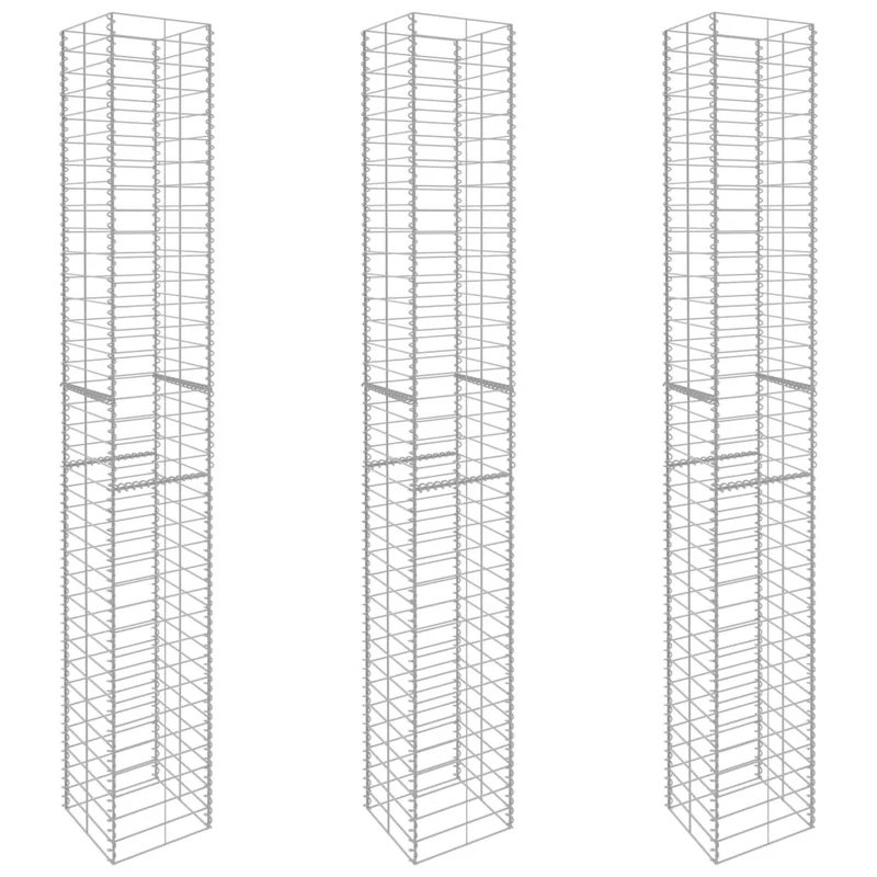 3x Gabionenkorb Verzinkter Stahl 197cm Steinkorb Gabionen Säule Wand