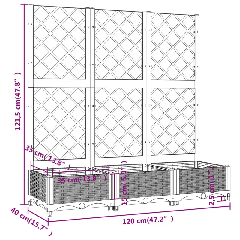 XXL Pflanzkuebel Spalier Rankgitter 120x40x121cm Pflanzkasten Blumenkasten