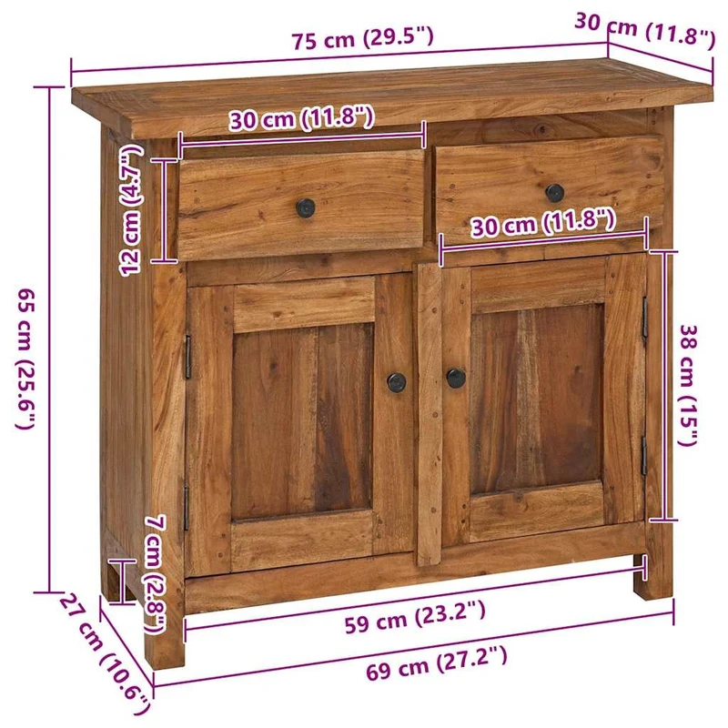 Antike Sideboard Handgefertigt 75x30x60cm Kommode Schubladen Möbel