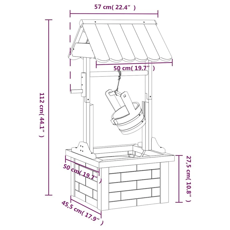 Wunschbrunnen Wasserbrunnen Gartenbrunnen Holz Pumpe Tannenholz 112cm
