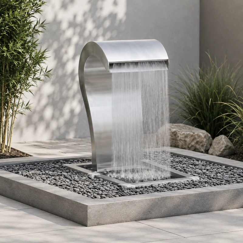 Garten Wasserfall Edelstahl 82cm LED Wasserspiel Pool Schwalldusche Pumpe