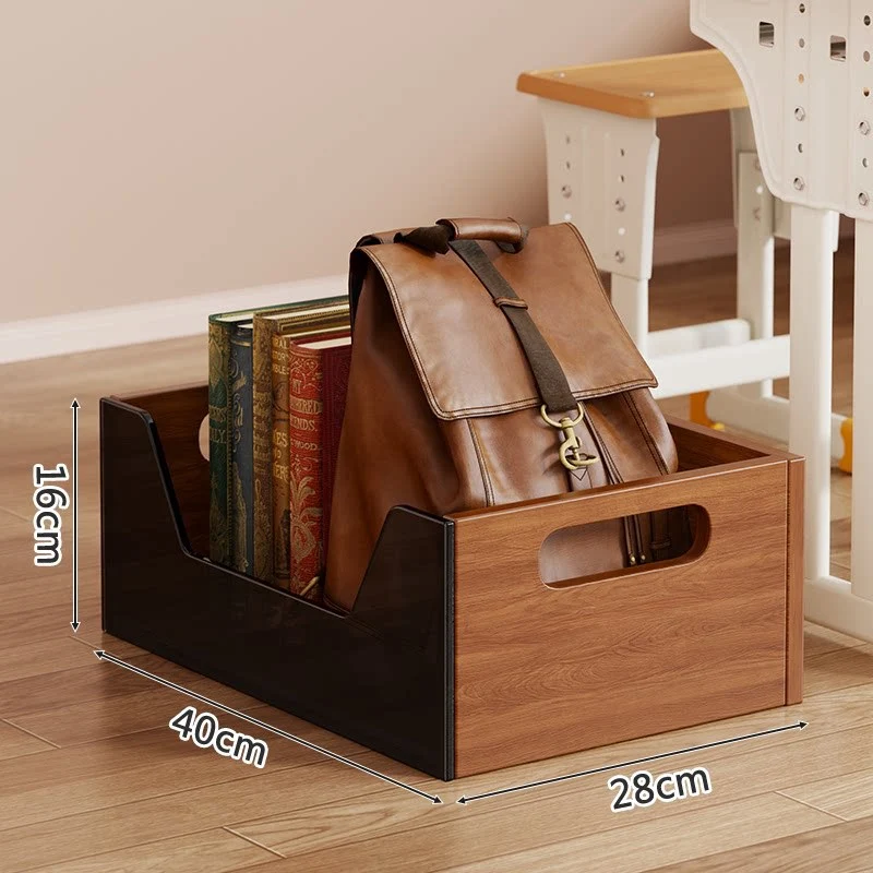 Tragbarer Holzfußbodenlagerbehälter mit Ausschnittgriffen und offenem Front-Buch- & Rucksack-Organizer