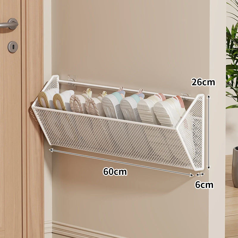 Wandmontierter Mesh-Schuhkorb-Organizer mit geneigtem Hausschuhregal