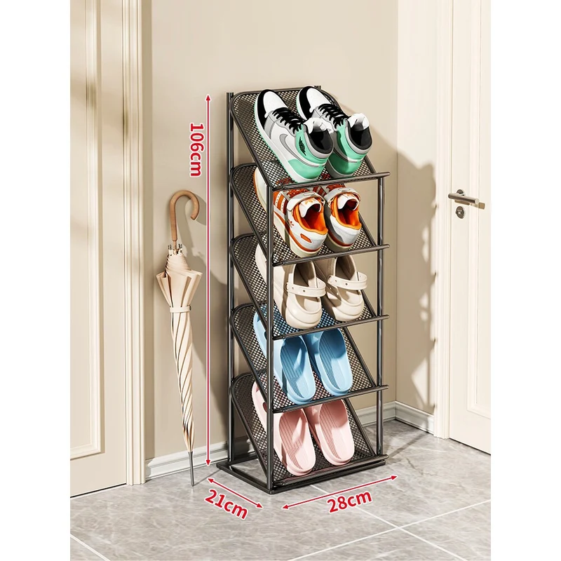 Vierstufiger vertikaler geneigter Metallgitter-Schuhregal-Organizer