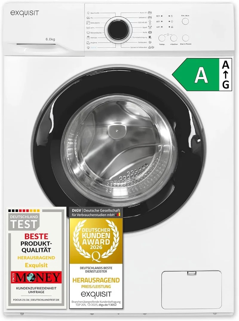 Exquisit Waschmaschine, 44 cm, 6 kg, Weiß, Exquisit Waschmaschine 6kg - Kleine Waschmaschine - 44 cm Tiefe - Weiss