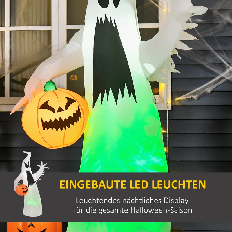 Halloween Selbstaufblasendes Gespenst 180cm LED Beleuchtet Deko Garten
